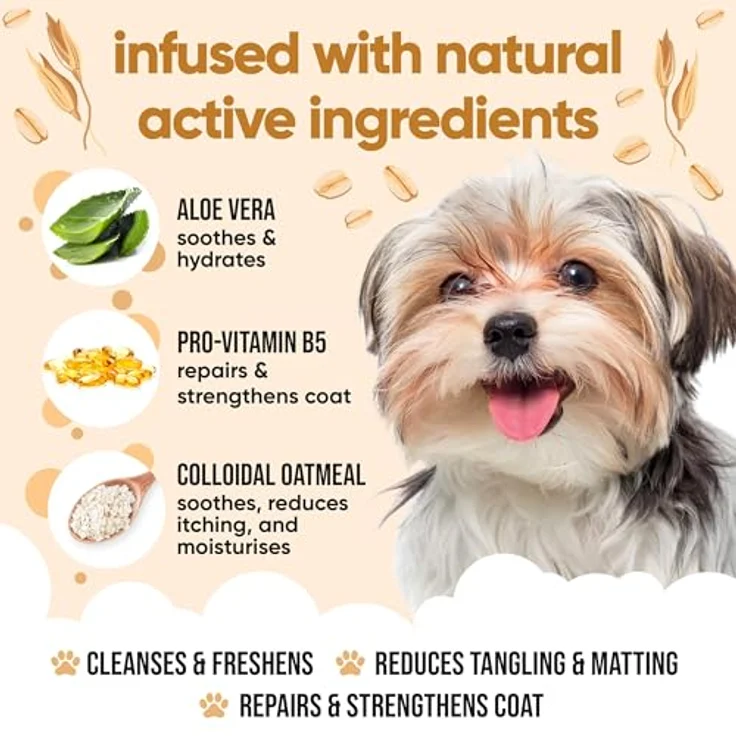 Buddycare Haferflocken-Hundeshampoo, beruhigend und feuchtigkeitsspendend mit Aloe Vera & Pro-Vitamin B5, 1L – Bild 2