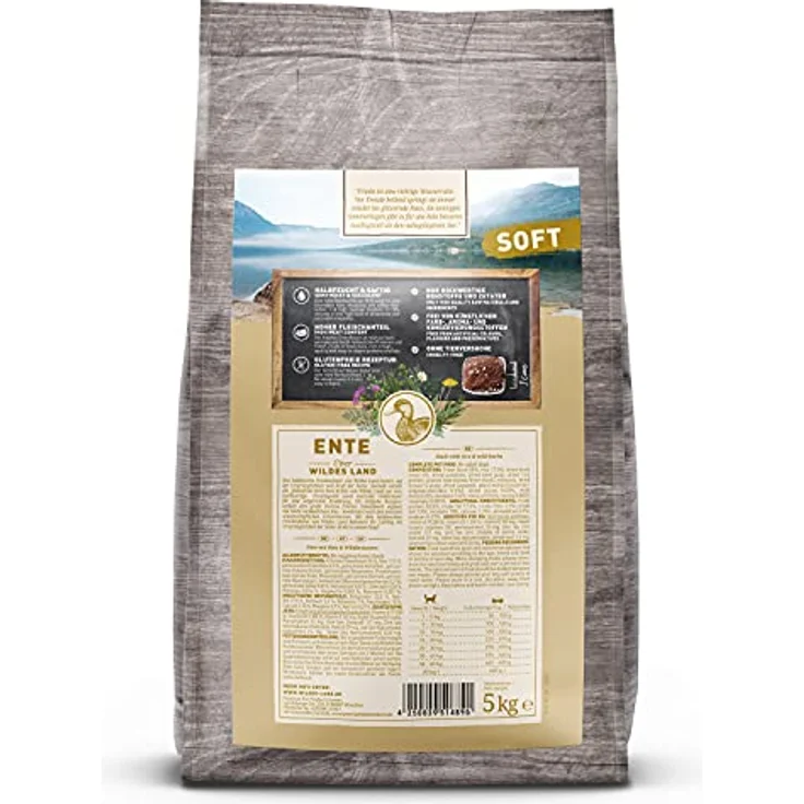 Wildes Land Halbfeuchtes Trockenfutter für Hunde, Ente, 5 kg, glutenfrei, mit Reis und Wildkräutern, hoher Fleischanteil, für alle Hunderassen – Bild 2