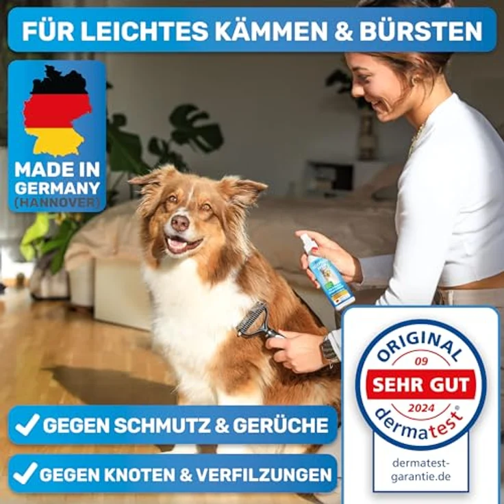 BluePet Entfilzungsspray 200 ml für Hunde & Katzen, Anti-Filz Spray mit Aloe Vera, Shea-Butter & Jojobaöl, verbessert Kämmbarkeit, dermatologisch getestet, vegan – Bild 2