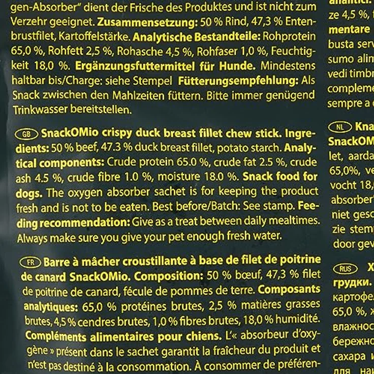 SnackOMio Premium Hundesnack, Knusprige Kaustange an Entenbrustfilet, getreidefrei, 1 x 200g, BARF geeignet, ohne Farb- und Lockstoffe – Bild 4