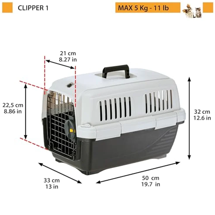 Ferplast Clipper 1, IATA-zugelassene Katzentransportbox und Hundetransportbox für kleine Hunde und Katzen bis 5 kg, robuste Hartschalen-Konstruktion mit Sicherheitsverschluss, 50 x 33 x 32 cm – Bild 5