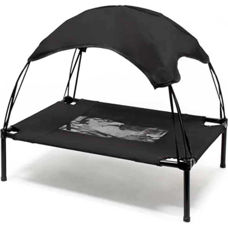 Wiltec Hundebett mit Dach Schwarz, 60 x 45 x 16 cm, Outdoor Katzenliege mit abnehmbarem Sonnendach, für Hunde bis 15 kg – Bild 5