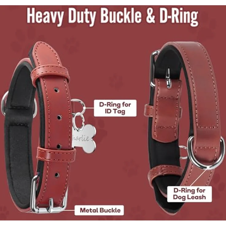Grand Line Leder Hundehalsband, Verstellbares, Weich Gepolstertes & Breites Halsband für Kleine, Mittlere, Große Hunde, Rot, XS – Bild 3