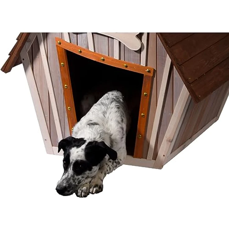 dobar Hubi XL Hundehütte, isolierend aus Echtholz, große Außenhundehütte mit braunem Dach, 90x77x109 cm – Bild 3