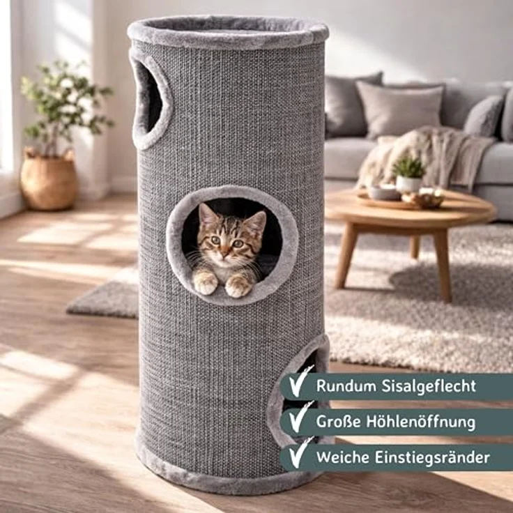 nanook Kratzbaum Kratztonne Condo - rundum Sisalgeflecht M 100 cm grau mit Spielball – Bild 3