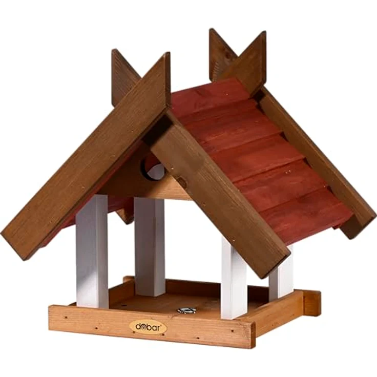 dobar® Großes Vogelhaus Herbstfrüchte, Futterstation für Wildvögel mit großem Futtertablett, 36 x 28,5 x 33,5 cm, Braun/Rot/Weiß – Bild 1
