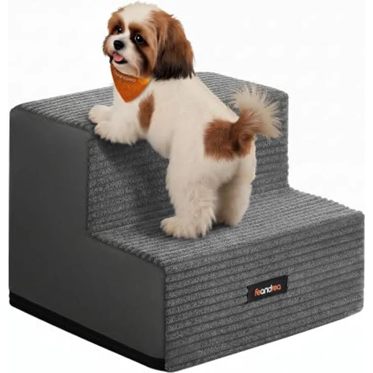Feandrea Hundetreppe Baddi Kollektion PPS022GN01, 2-stufige Katzentreppe aus Schaumstoff, Bleigrau, waschbar und rutschfest, 30 x 38 x 28 cm für kleine Hunde – Bild 1