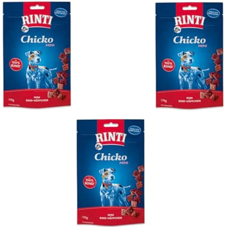Rinti Extra Chicko Mini Rind, 3er Pack mit herzhaften Mini Häppchen aus frischem mageren Rindfleisch, 3 x 170 g, Ergänzungsfuttermittel für ausgewachsene Hunde – Bild 1