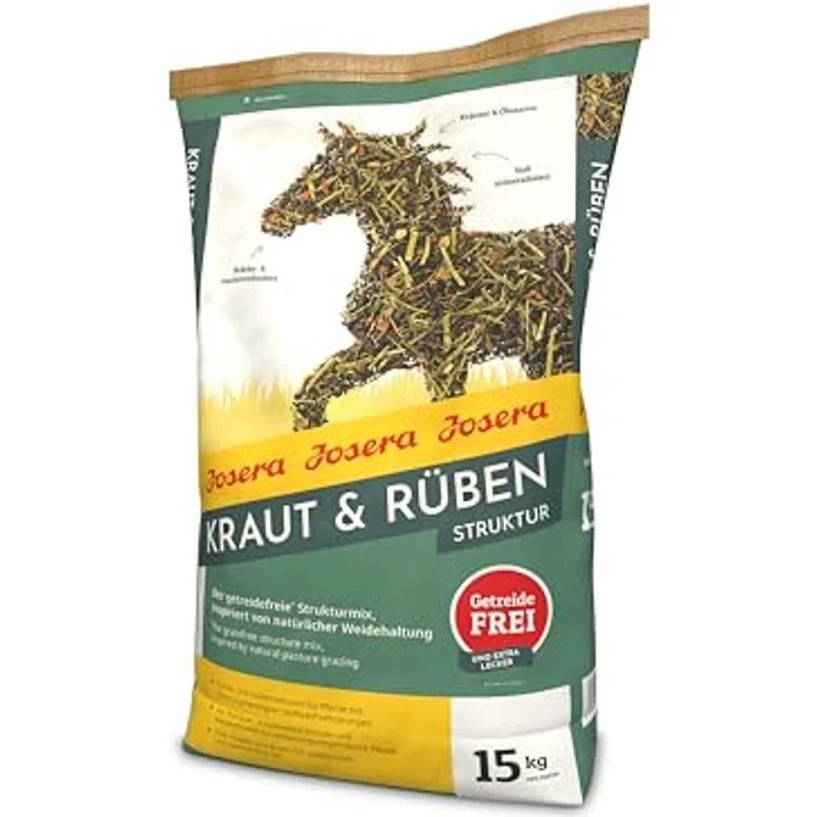 JOSERA Kraut & Rüben Struktur, 15 kg Premium Pferdefutter, getreidefreier Strukturmix, stärke- und zuckerreduziert, für verdauungsempfindliche Pferde – Bild 1