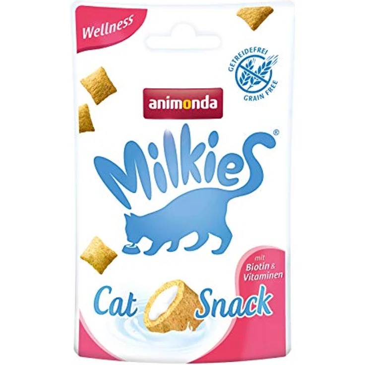 animonda Milkies Katzensnack mit Milch - Wellness, getreidefreie Knusperkissen für Erwachsene Katzen, 12 x 30g, reich an Vitaminen, ohne Zusatzstoffe, gegen Zahnsteinbildung – Bild 1