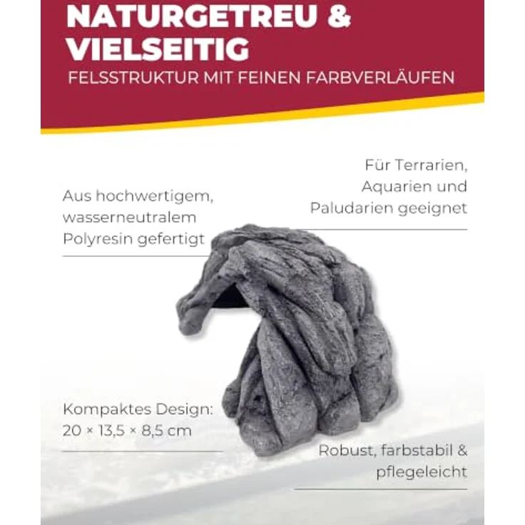 HOBBY Rocky Shelter, Terrariendeko und Höhle für Terrarien und Aquarien, platzsparende Eckvariante mit realistischer Felsstruktur, 20 × 13,5 × 8,5 cm – Bild 3