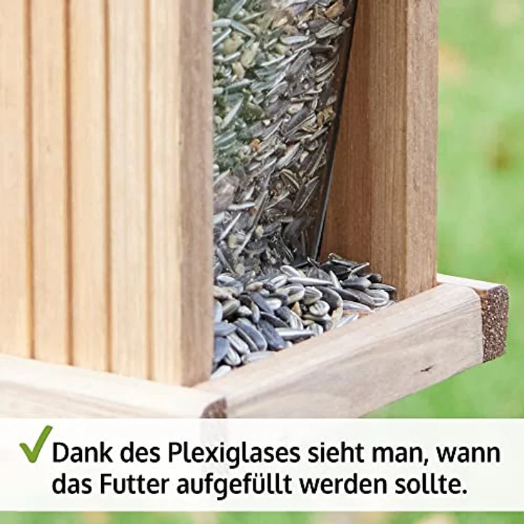 zooprinz Vogelhaus Futterspender, Design aus Vollholz, witterungsbeständig, mit stabilem Sitzrand, 21 cm hoch, inkl. Aufhängeseil – Bild 5