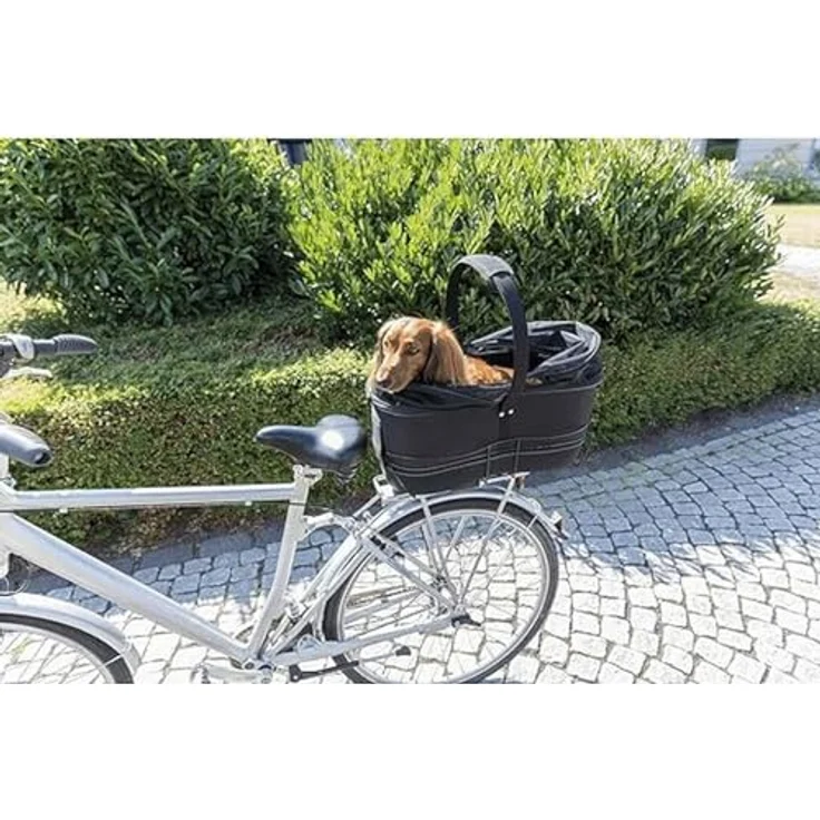 Trixie Fahrradkorb Long für Gepäckträger, Hunde-Transportbox mit Netz-Abdeckung, schwarz – Bild 4
