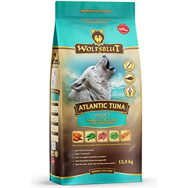 Wolfsblut Atlantic Tuna Adult, Trockenfutter für Hunde mit frischem Thunfisch und Meeressalat, 12,5kg