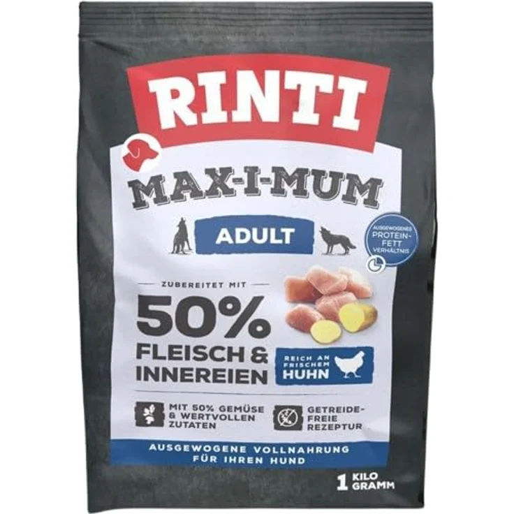 Rinti RINTI Max-i-Mum Adult Huhn, getreidefreies Trockenfutter für Hunde, 1 kg, unterstützt die Verdauung mit Bierhefe und enthält Vitamin E