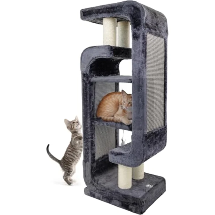 CanadianCat Company Design Kratzbaum Steve, anthrazit, 130 cm hoch, stabile Sisal-Säule, modern und funktional – Bild 1