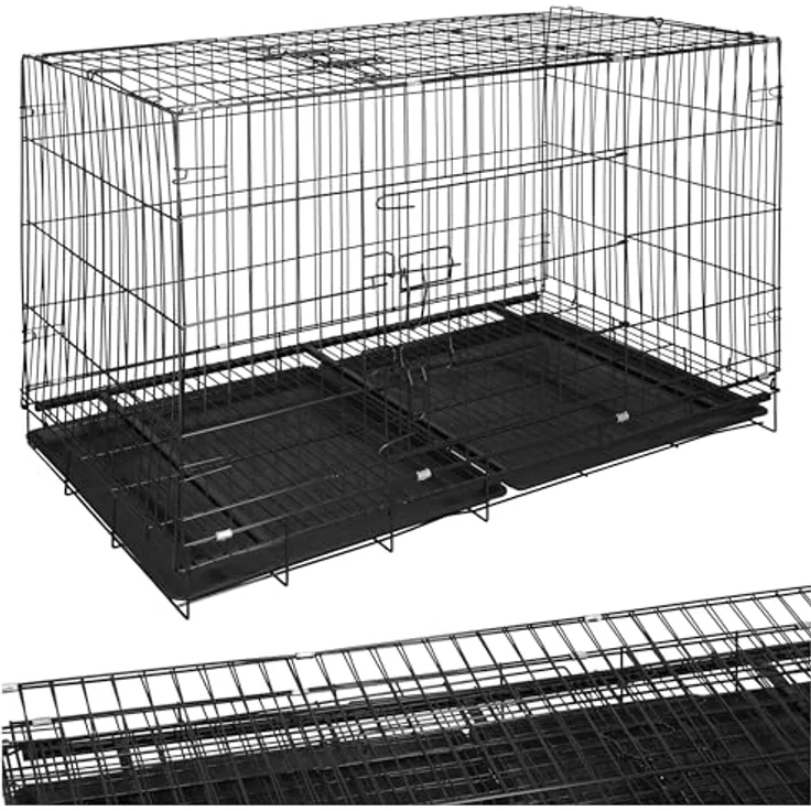 SPRINGOS Gitterkäfig Indoor-Kennel, Metallkäfig mit 2 Türen und 2 Kunststoff-Bodenwannen, 100 x 70 x 60 cm – Bild 2