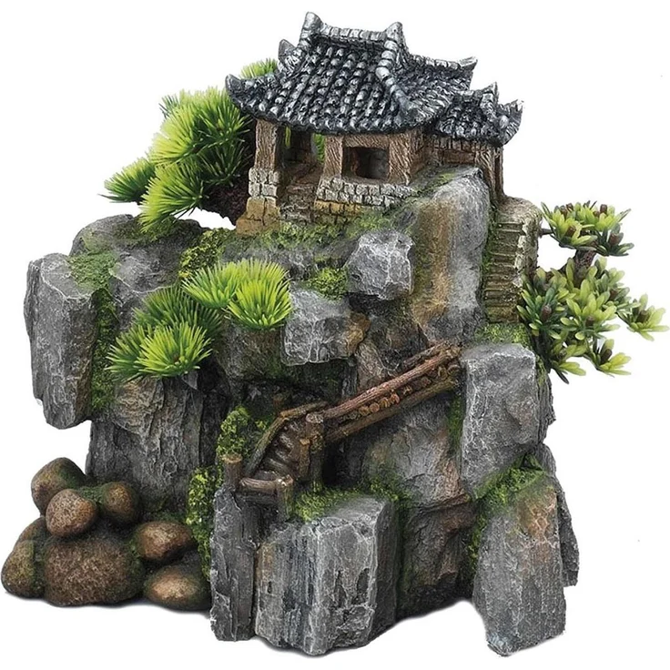 EBI Aqua Della Korean Cottage, Aquarium Dekoration aus ungiftigem Polyesterharz mit künstlichen Pflanzen für Süß- und Meerwasseraquarien – Bild 1