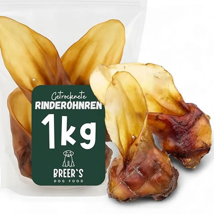 Hunde Helden BREERs Getrocknete Rinderohren mit Muschel, 1 Kg, Premium Hundesnack aus deutscher Herstellung, geruchsarm und gut verdaulich
