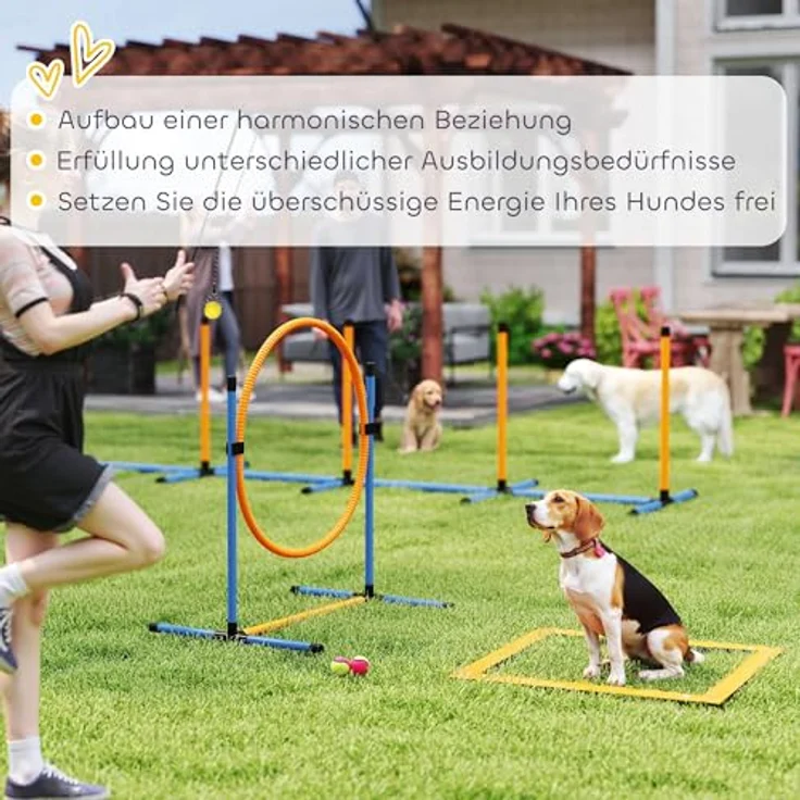 PawHut Agility Set Hunde 7-teilig, höhenverstellbare Agility-Ausrüstung mit Slalomstangen, Sprunghürde, Hula-Hoop und 2 Bällen für effektives Hundetraining – Bild 4