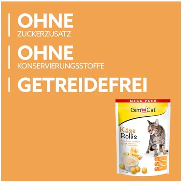 GimCat Käse Rollis, Getreidefreier Katzensnack mit echtem Hartkäse und Vitaminen, 425 g Beutel – Bild 4