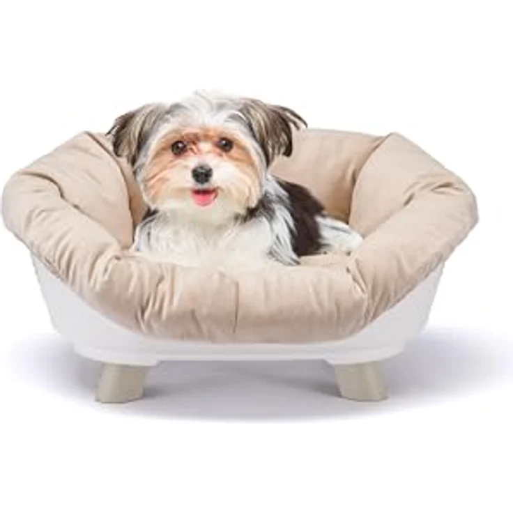 Ferplast Sofà Throne Hundebett & Katzenbett, erhöhtes, waschbares, atmungsaktives & rutschfestes Bett mit Kissen, 64 x 48 x h 29,5 cm, Weiß – Bild 1