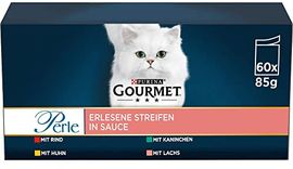 Gourmet Perle Erlesene Streifen Katzenfutter nass, Sorten-Mix mit Huhn, Rind, Lachs und Kaninchen