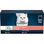 Gourmet Perle Erlesene Streifen Katzenfutter nass, Sorten-Mix mit Huhn, Rind, Lachs und Kaninchen, 60er Pack (60 x 85g)