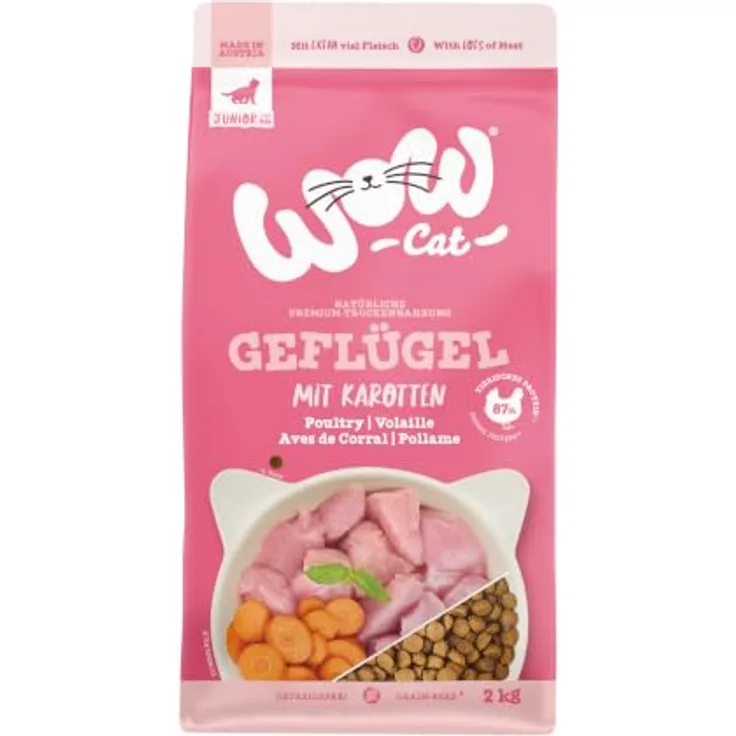 WOW Cat Junior Geflügel, 2 kg Premium-Trockenfutter für Kitten mit 87% tierischem Protein, ohne Getreide