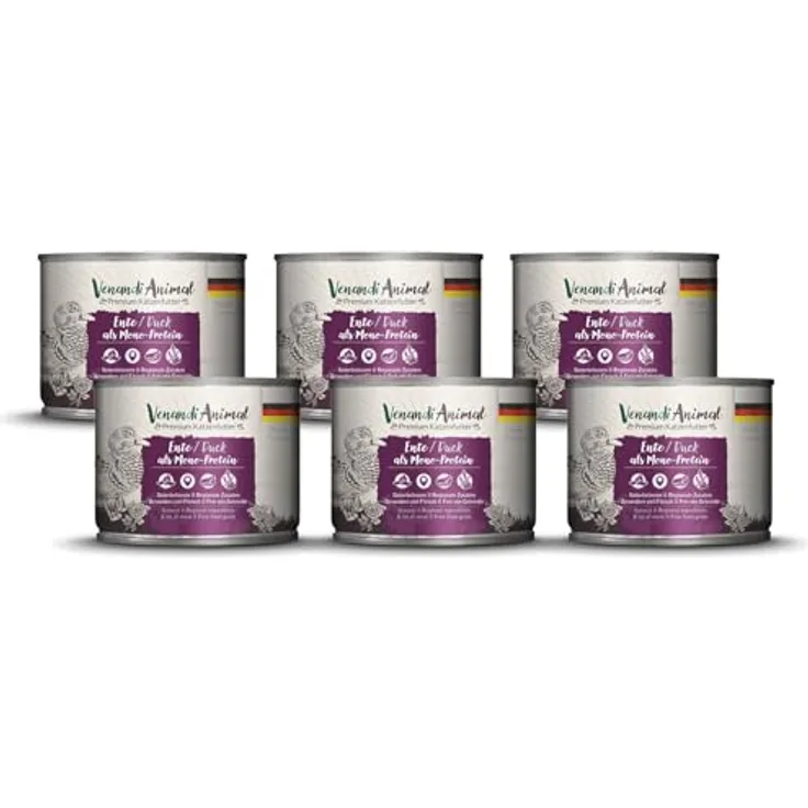 Venandi Animal Premium Katzenfutter Ente, Monoprotein Nassfutter, getreidefrei, naturbelassen, 6er Pack (6 x 200g)