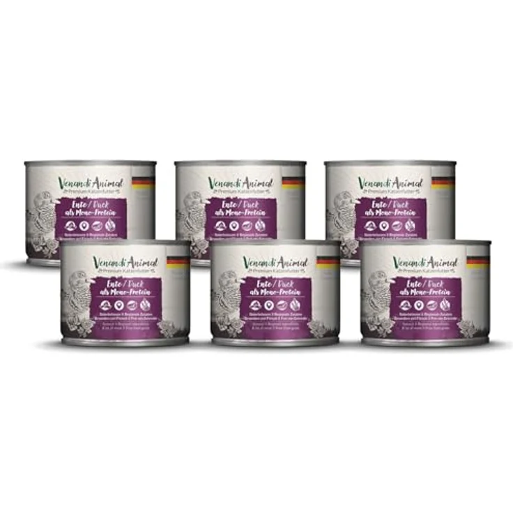 Venandi Animal Premium Katzenfutter Ente, Monoprotein Nassfutter, getreidefrei, naturbelassen, 6er Pack (6 x 200g) – Bild 1