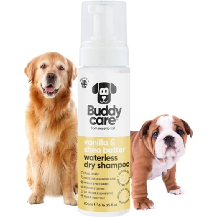 Buddycare Trockenshampoo für Hunde (200 ml) | Vanille & Sheabutter – Wasserloses Shampoo für empfindliche Haut, sanfte Formel für frisches Fell – Bild 1