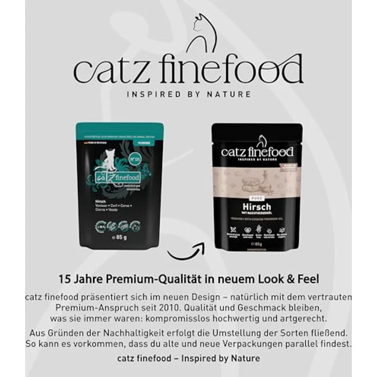catz finefood Purrrr Hirsch Monoprotein Katzenfutter nass N° 121, 70% Fleischanteil, für ernährungssensible Katzen, 16 x 85g Beutel – Bild 4