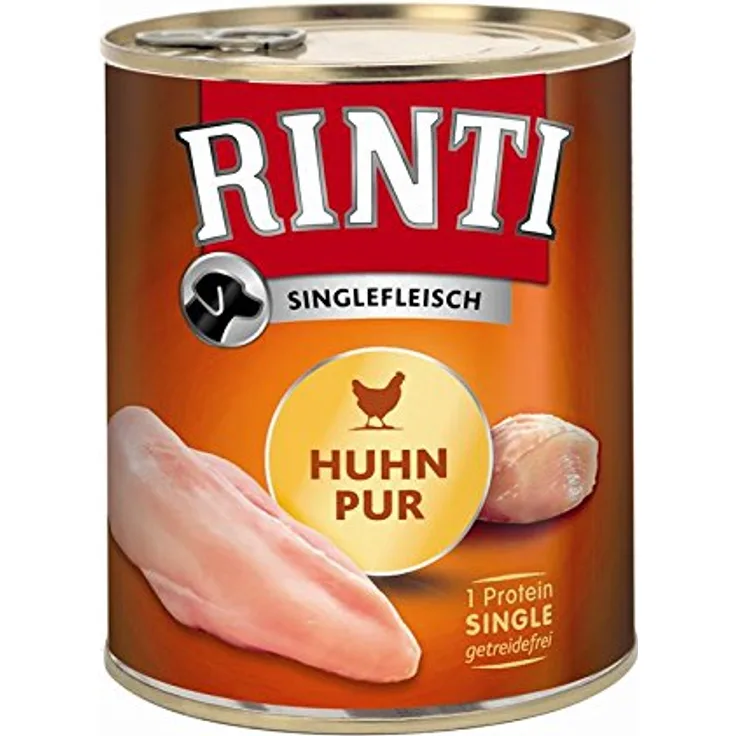 RINTI Singlefleisch 6 x 800 g, Huhn pur, Alleinfutter für ernährungssensible Hunde ohne Getreide