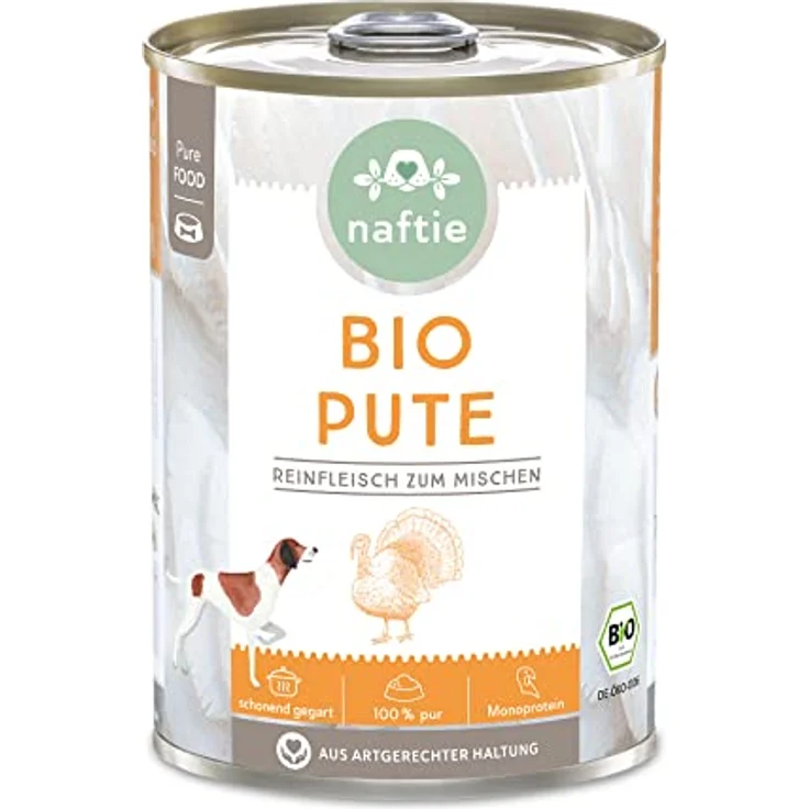naftie Bio Hundefutter 100% Bio-Pute Reinfleisch-Dose, glutenfreies Nassfutter für Hunde, 400g Dose, ideal zum Mischen – Bild 1