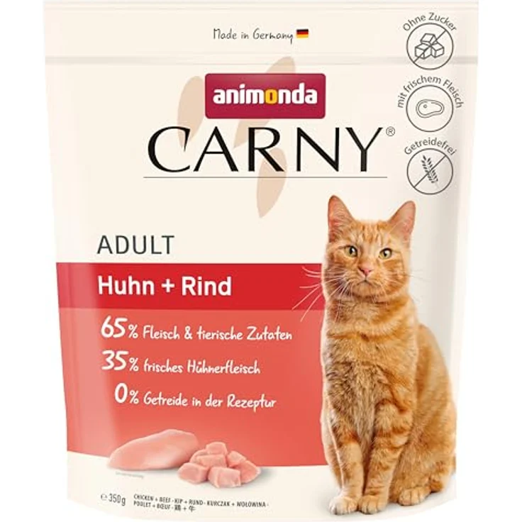Animonda Carny Trockenfutter Katze Adult Huhn und Rind, 350 g, knuspriges Futter ohne Getreide, mit frischen Proteinen, ideal für sensible Katzen – Bild 1