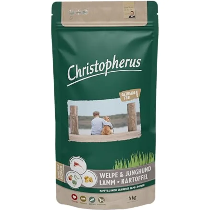 Christopherus Grainfree Trockenfutter für Welpen und Junghunde, Lamm + Kartoffel, 4 kg, für kleine bis große Rassen, ohne Weizen, hochverdaulich