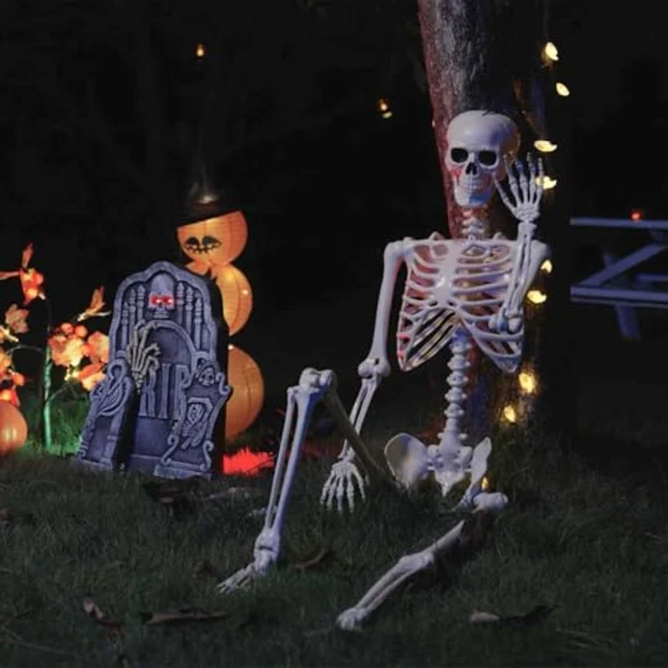 vidaXL Halloween-Skelett 2er Set, 85 cm, weiße robuste Deko-Figur für Innen- und Außenbereich, gotische Halloween-Deko für Partys und Saison-Dekor – Bild 2