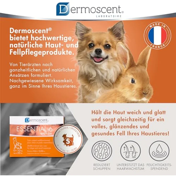 Dermoscent Essential 6 Spot-On, 4 x 0,6 ml, Juckreizmittel für kleine Hunde, Katzen und Kleintiere, Hält Haut gesund mit Vitamin E, Mühelose Anwendung – Bild 5