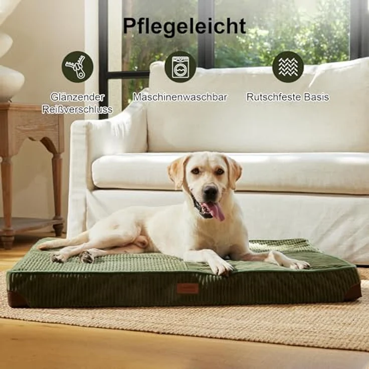 FUKUMARU Orthopädisches Hundebett für große Hunde, waschbares Hundekissen mit wasserdichter Gewebeschicht, rutschfester Oxford-Stoffboden, grün, 107x76x10 cm – Bild 5