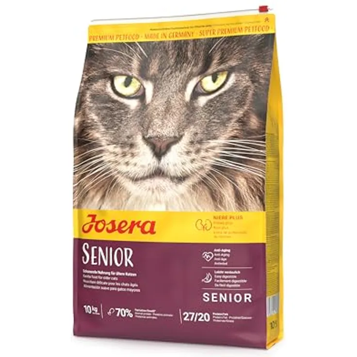 Josera Senior Trockenfutter für ältere Katzen, 10 kg, glutenfrei, Geflügel & Reis, leicht verdaulich, Nierenunterstützung