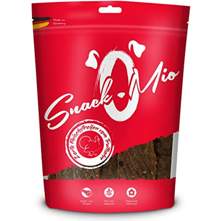 SnackOMio – Premium Hundesnack – zarte Fleischstreifen vom Truthahn, 125g, getreidefrei, lufttrockener Naturprodukt, 1er Pack – Bild 1