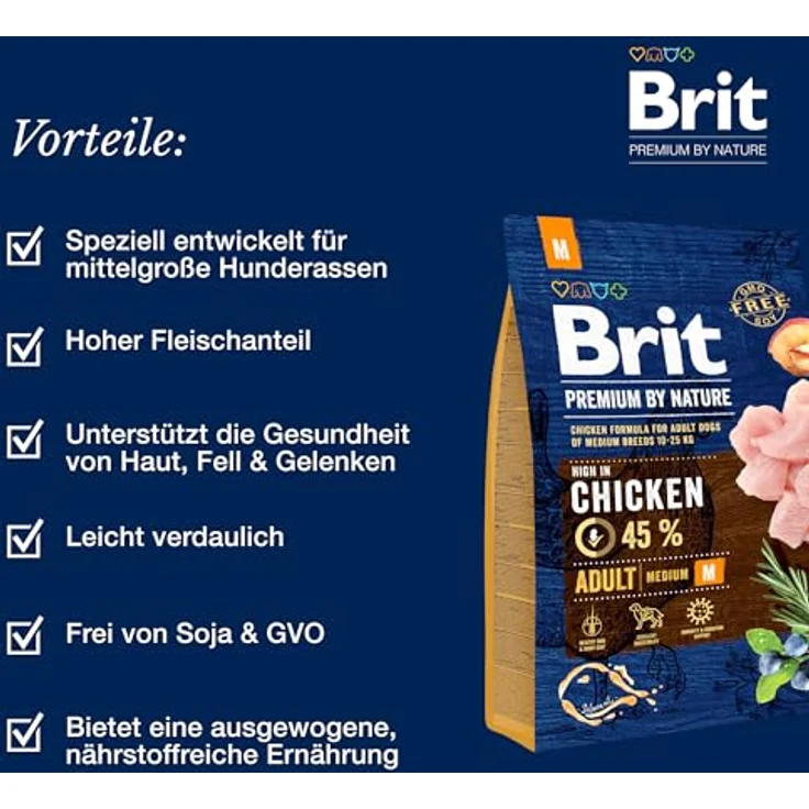BRIT Premium by Nature Adult M Hundefutter, mit Huhn, Äpfeln und Mais, 15 kg – Bild 3