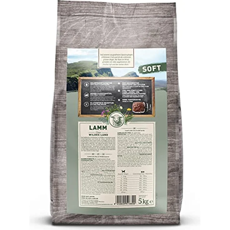 WILDES LAND Halbfeuchtes Trockenfutter für Hunde, Lamm mit Reis und Wildkräutern, 5 kg, glutenfrei, extra viel Fleisch, für alle Hunderassen – Bild 2