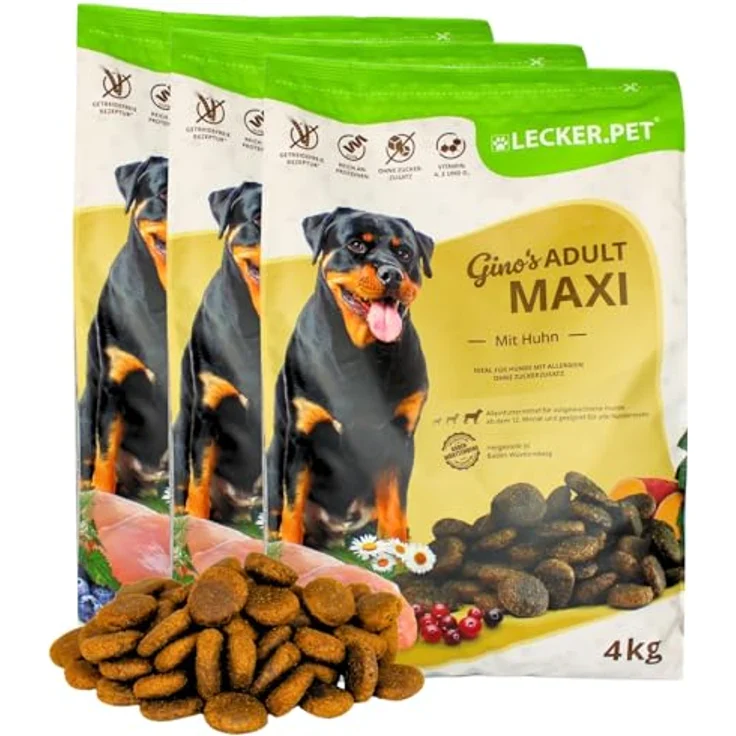 Lyra Pet Lecker.Pet® Gino's Adult mit Huhn, 12 kg, glutenfreies Trockenfutter für ausgewachsene Hunde, getreidefreie Rezeptur, hochwertige Vollnahrung – Bild 1