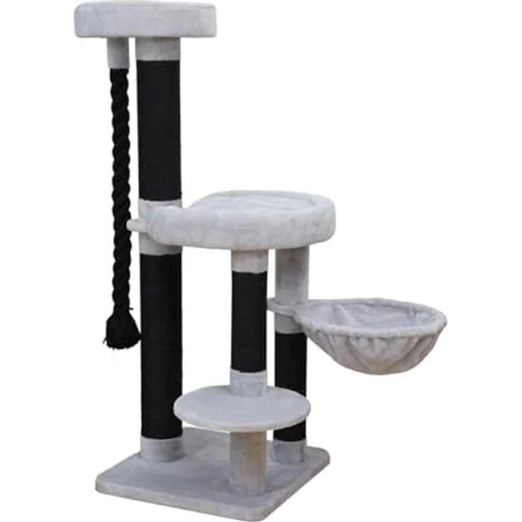 EBI Kratzbaum Nairobi, Plüsch mit Kletterseil und Hängematte, Grau/Schwarz, 154 cm – Bild 2