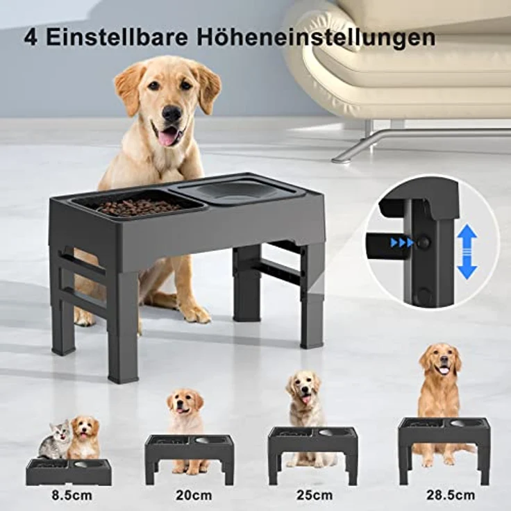 ELS PET Erhöhter Hundenapf, 2-in-1 Auslaufsicherer Faltbarer Wassernapf & Langsamfutternapf, 4 Höhenverstellbarer Ständer für Große, Mittelgroße & Kleine Hunde, Rutschfestes Design – Bild 4