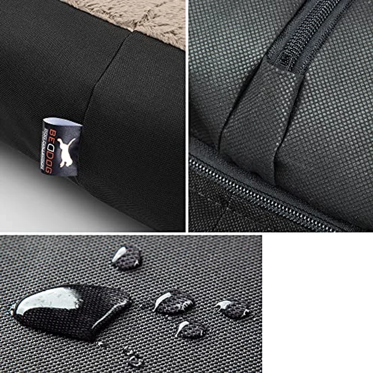 BedDog Hundebett Teddy XL, waschbares Hundesofa aus Cordura und Microfaser-Velours, quadratisch, schwarz-beige, für drinnen und draußen – Bild 4