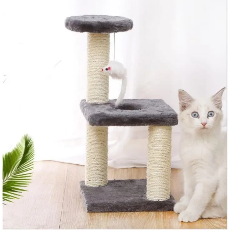 Katzenmöbel mit Sisal-Kratzbaum und plüschbezogenem Bett, platzsparendes Design für Katzen, helles Finish