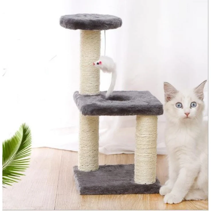 Katzenmöbel mit Sisal-Kratzbaum und plüschbezogenem Bett, platzsparendes Design für Katzen, helles Finish